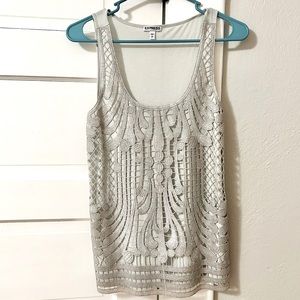 NWOT Express Silver Sleeveless Intricate Cutout Top